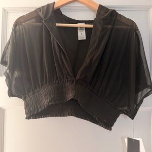 Mono B Black Sheer Women's hooded crop top